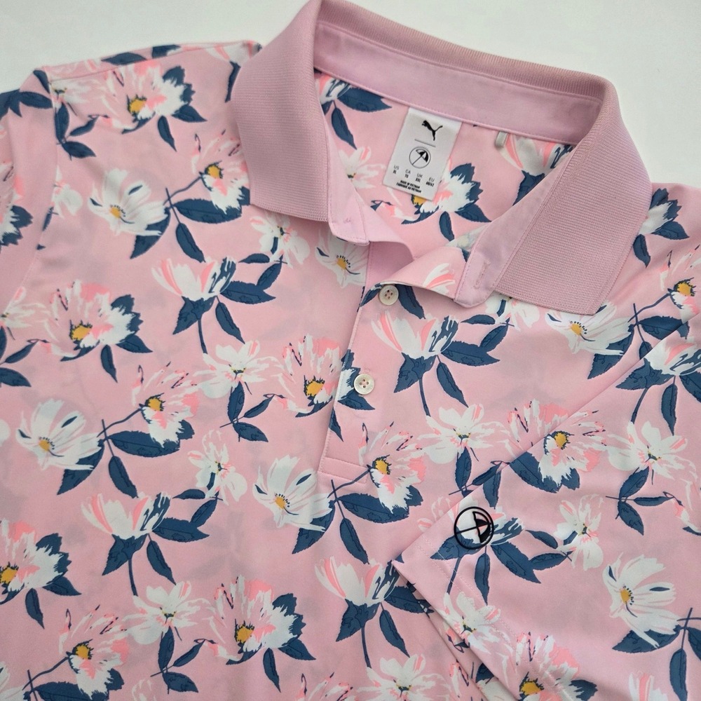 Puma Golf Arnold Palmer Polo Pink All Over Floral Print Performance Mens XL